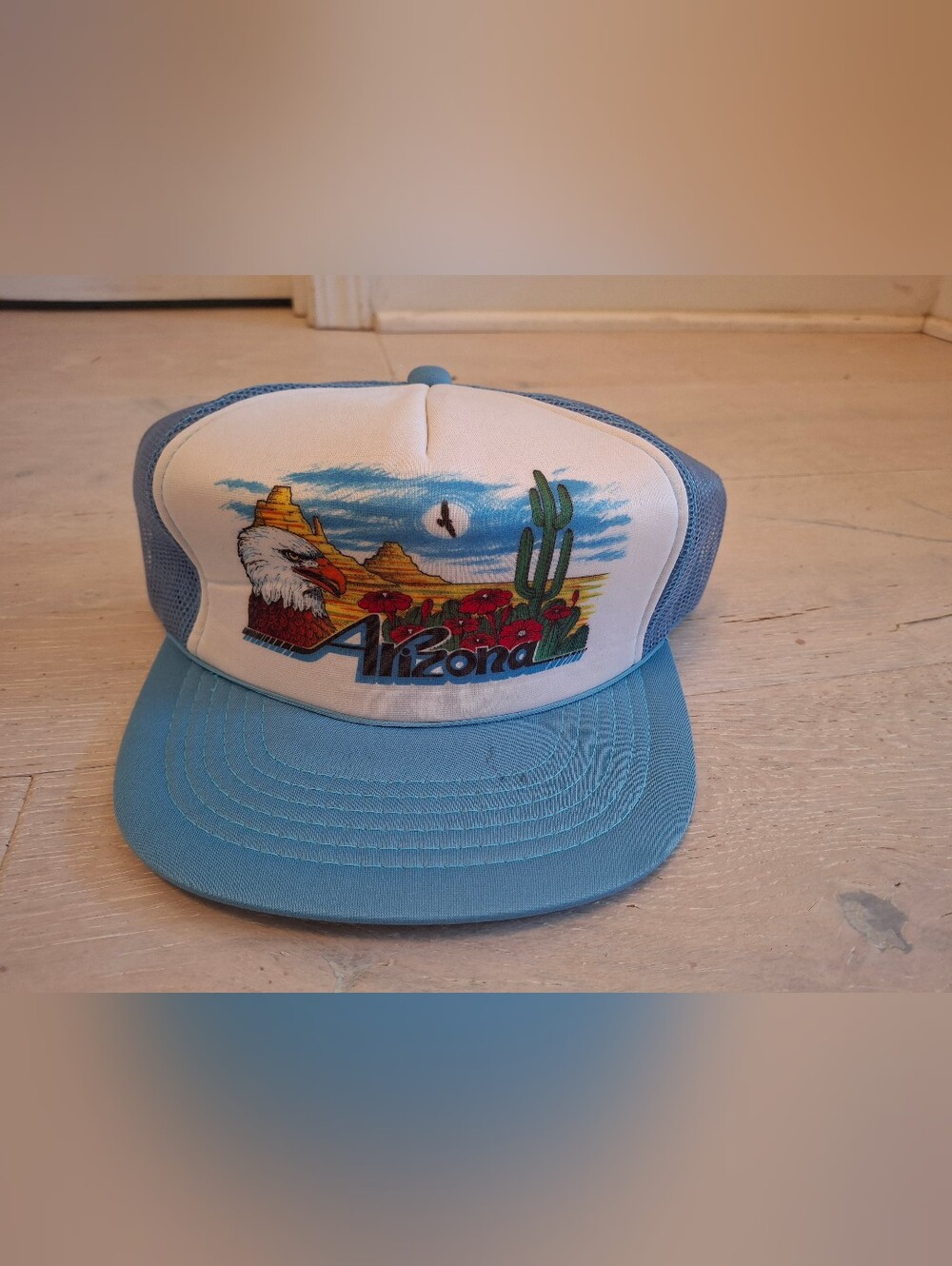 Vintage Arizona Blue Desert Scene Eagle Trucker Hat